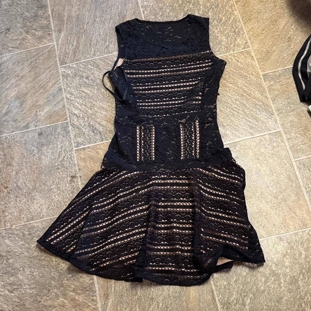 BCBGMaxAzria Black and Tan Lace Dress